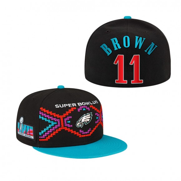 A.J. Brown Philadelphia Eagles Black Teal Super Bowl LVII Tarmac 9FIFTY Snapback Adjustable Hat