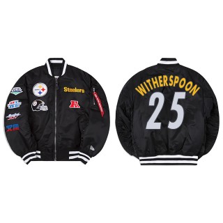 Ahkello Witherspoon Alpha Industries X Pittsburgh Steelers MA-1 Bomber Black Jacket