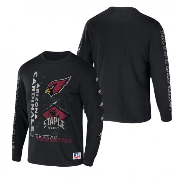 Men's Arizona Cardinals NFL x Staple Black World Renowned Long Sleeve T-Shirt