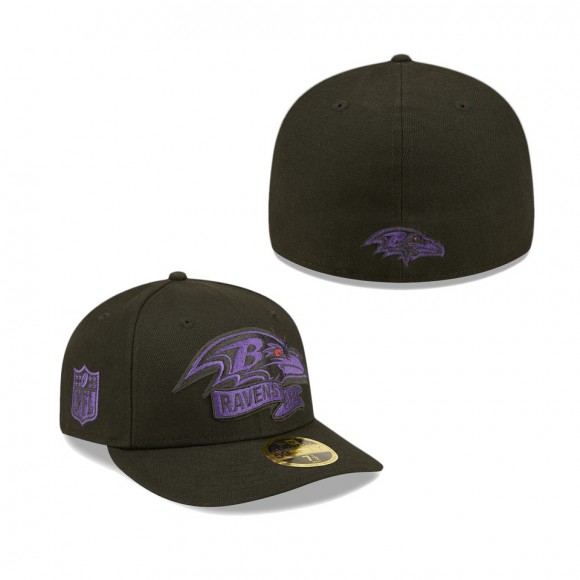 Men's Baltimore Ravens Black 2022 Sideline 59FIFTY Low Profile Pop Fitted Hat