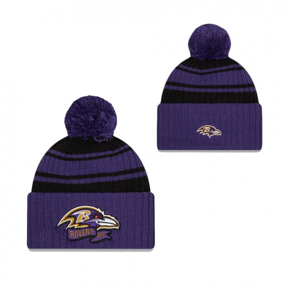 Men's Baltimore Ravens Black 2022 Sideline Cuffed Pom Knit Hat