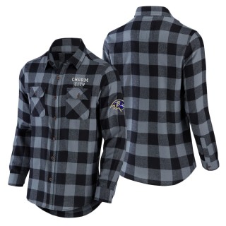 Men's Baltimore Ravens NFL x Darius Rucker Collection by Fanatics Black Flannel Long Sleeve Button-Up Shirt