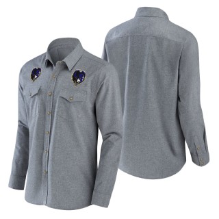 Men's Baltimore Ravens NFL x Darius Rucker Collection by Fanatics Gray Chambray Long Sleeve Button-Up Shirt