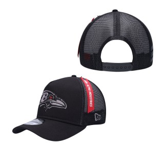 Men's Baltimore Ravens x Alpha Industries Black A-Frame 9FORTY Trucker Snapback Hat