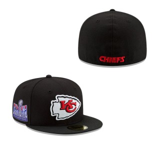 Chiefs Black Super Bowl LVIII Champions Side Patch 59FIFTY Fitted Hat