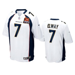 Denver Broncos John Elway White 3X Super Bowl Champions Patch Game Jersey