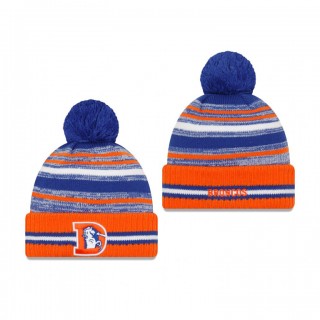 Denver Broncos Navy Orange 2021 NFL Sideline Historic Pom Cuffed Knit Hat