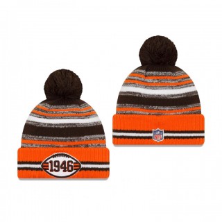 Cleveland Browns Brown Orange 2021 NFL Sideline Historic Pom Cuffed Knit Hat