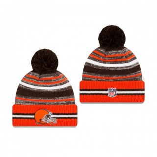 Cleveland Browns Brown Orange 2021 NFL Sideline Sport Pom Cuffed Knit Hat