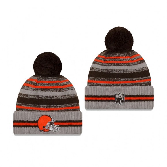 Cleveland Browns Gray 2021 NFL Sideline Sport Pom Cuffed Knit Hat