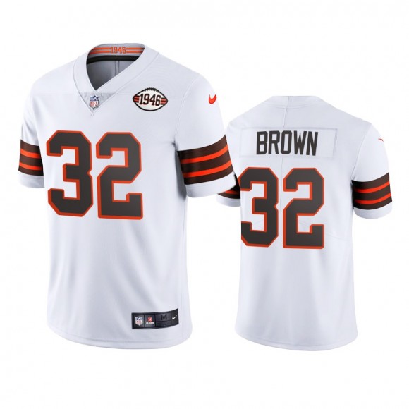 Cleveland Browns Jim Brown White Vapor Limited 75th Anniversary Jersey