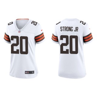 Women Pierre Strong Jr. Browns White Game Jersey