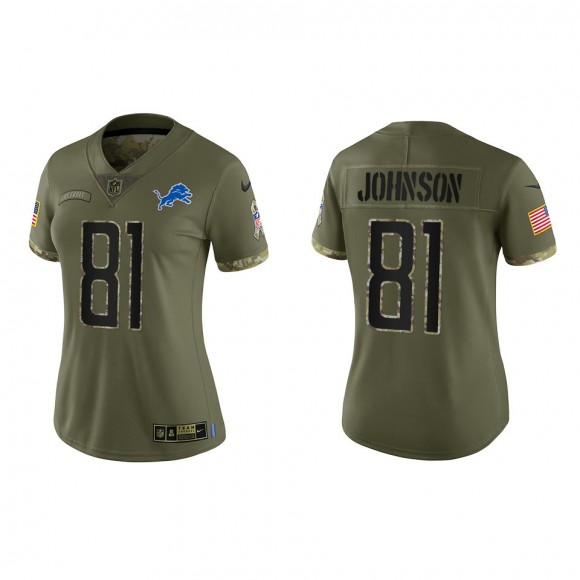Calvin Johnson Women's Detroit Lions Olive 2022 Salute To Service Limited Jersey