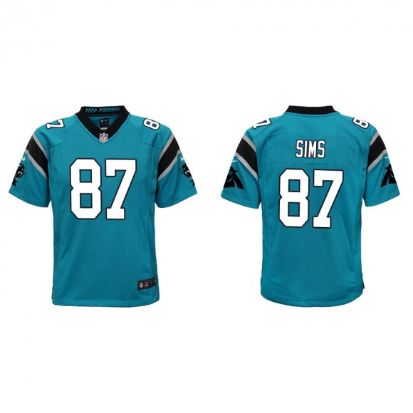 Youth Cam Sims Panthers Blue Game Jersey