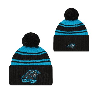Men's Carolina Panthers Blue Black 2022 Sideline Cuffed Pom Knit Hat