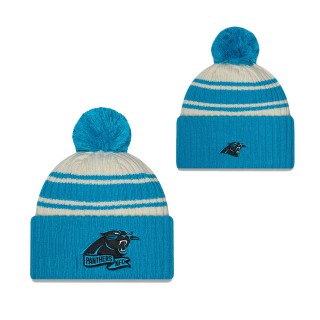 Men's Carolina Panthers Cream Blue 2022 Sideline Sport Cuffed Pom Knit Hat