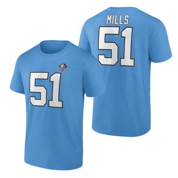 Men's Carolina Panthers Sam Mills Fanatics Branded Blue Hall of Fame Name & Number T-Shirt