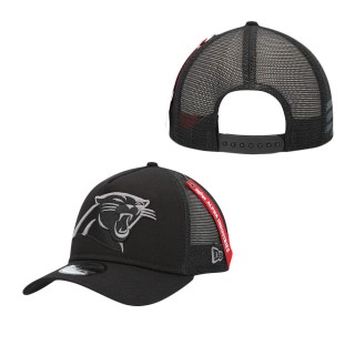 Men's Carolina Panthers x Alpha Industries Black A-Frame 9FORTY Trucker Snapback Hat