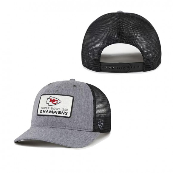 Chiefs Charcoal Super Bowl LVIII Champions Square Trucker Adjustable Hat