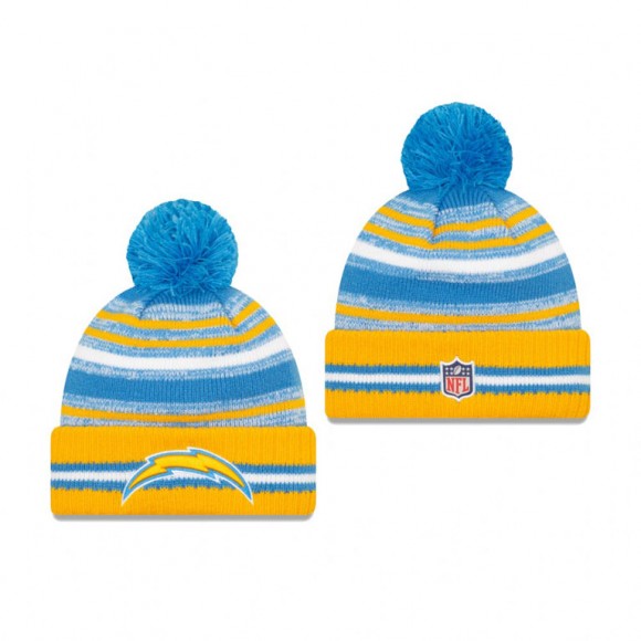 Los Angeles Chargers Blue Gold 2021 NFL Sideline Sport Pom Cuffed Knit Hat