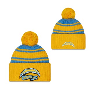 Men's Los Angeles Chargers Powder Blue Gold 2022 Sideline Cuffed Pom Knit Hat