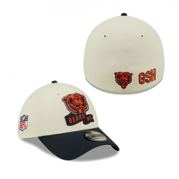 Men's Chicago Bears Cream Navy 2022 Sideline 39THIRTY Flex Hat
