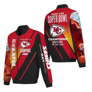 Men's Kansas City Chiefs Black Red Super Bowl LVII Champions Logo Full-Zip Nylon Bomber Jacket