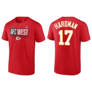 Men's Chiefs Mecole Hardman Red 2021 AFC West Division Champions Blocked Favorite T-Shirt