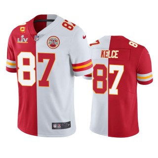 Kansas City Chiefs Travis Kelce Red White Super Bowl LV Split Jersey