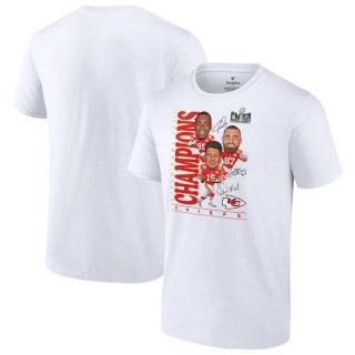 Chiefs Chris Jones, Travis Kelce & Patrick Mahomes White Super Bowl LVIII Champions Caricature T-Shirt