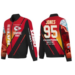 Chris Jones Kansas City Chiefs Red Super Bowl LVII Champions Logo Full Zip Nylon Bomber Jacket