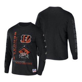 Men's Cincinnati Bengals NFL x Staple Black World Renowned Long Sleeve T-Shirt