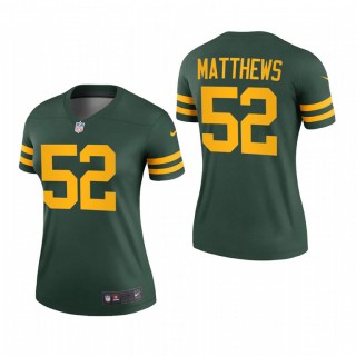 Women's Clay Matthews #52 Green Bay Packers Green Throwback Legend Jersey
