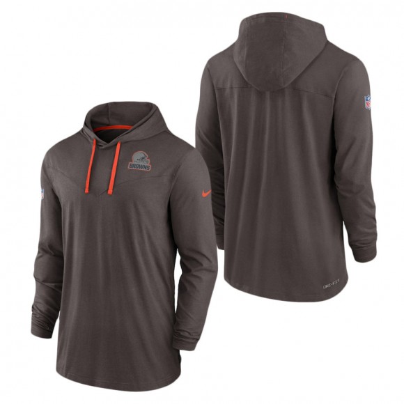 Men's Cleveland Browns Brown Sideline Pop Performance Pullover Long Sleeve Hoodie T-Shirt