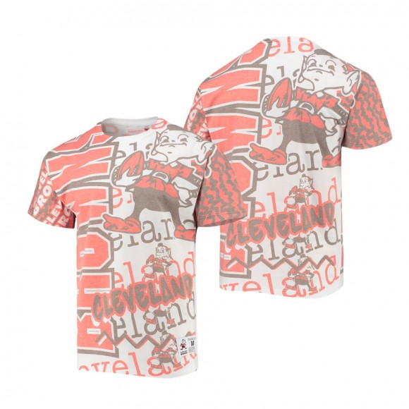 Men's Cleveland Browns Mitchell & Ness White Jumbotron 2.0 Sublimated T-Shirt