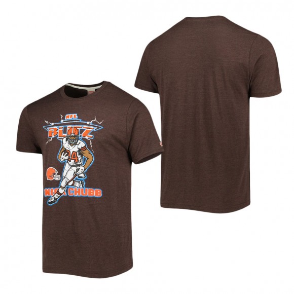 Men's Cleveland Browns Nick Chubb Homage Heathered Brown NFL Blitz Player Tri-Blend T-Shirt