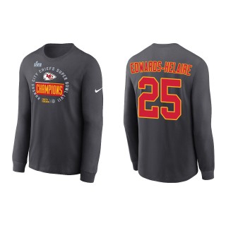 Clyde Edwards-Helaire Kansas City Chiefs Anthracite Super Bowl LVII Champions Locker Room Trophy Collection Long Sleeve T-Shirt