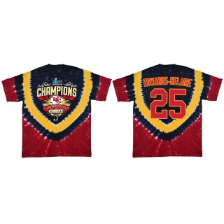Clyde Edwards-Helaire Kansas City Chiefs Red Super Bowl LVII Champions Shield Tie Dye T-Shirt