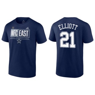 Men's Cowboys Ezekiel Elliott Navy 2021 NFC East Division Champions Blocked Favorite T-Shirt