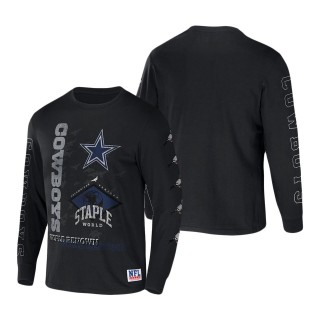 Men's Dallas Cowboys NFL x Staple Black World Renowned Long Sleeve T-Shirt