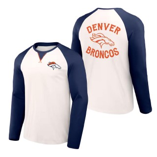 Denver Broncos NFL x Darius Rucker Collection Cream Navy Long Sleeve Raglan T-Shirt