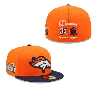 Men's Denver Broncos Orange Navy Super Bowl XXXIII Letterman 59FIFTY Fitted Hat