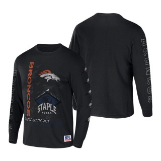 Men's Denver Broncos NFL x Staple Black World Renowned Long Sleeve T-Shirt