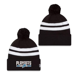 Detroit Lions Black 2023 NFL Playoffs Cuffed Knit Hat With Pom