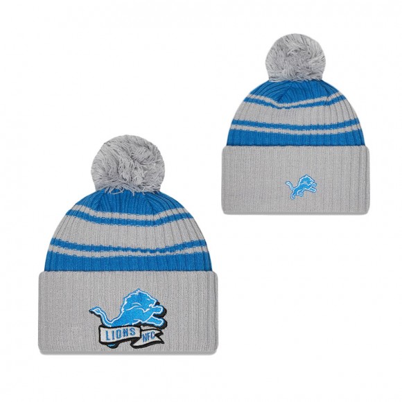 Men's Detroit Lions Blue 2022 Sideline Cuffed Pom Knit Hat
