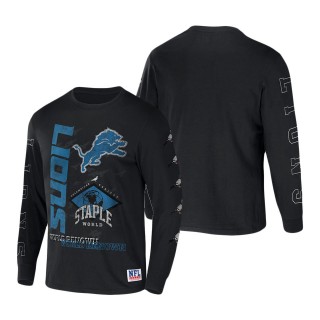 Men's Detroit Lions NFL x Staple Black World Renowned Long Sleeve T-Shirt