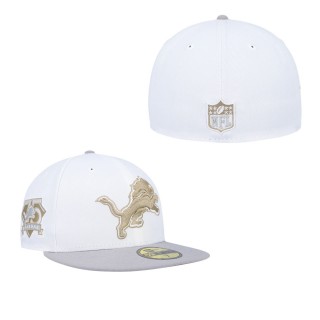 Men's Detroit Lions White Gray 75th Anniversary Gold Undervisor 59FIFTY Fitted Hat