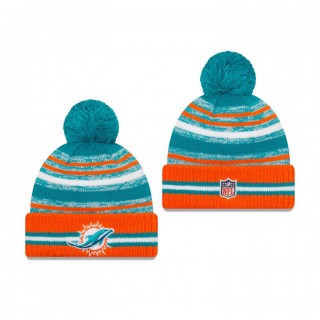 Miami Dolphins Aqua Orange 2021 NFL Sideline Sport Pom Cuffed Knit Hat