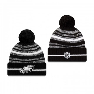 Philadelphia Eagles Black 2021 NFL Sideline Sport Pom Cuffed Knit Hat