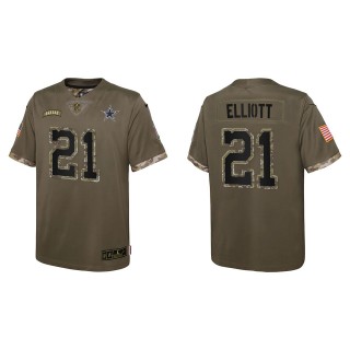 Ezekiel Elliott Youth Dallas Cowboys Olive 2022 Salute To Service Limited Jersey